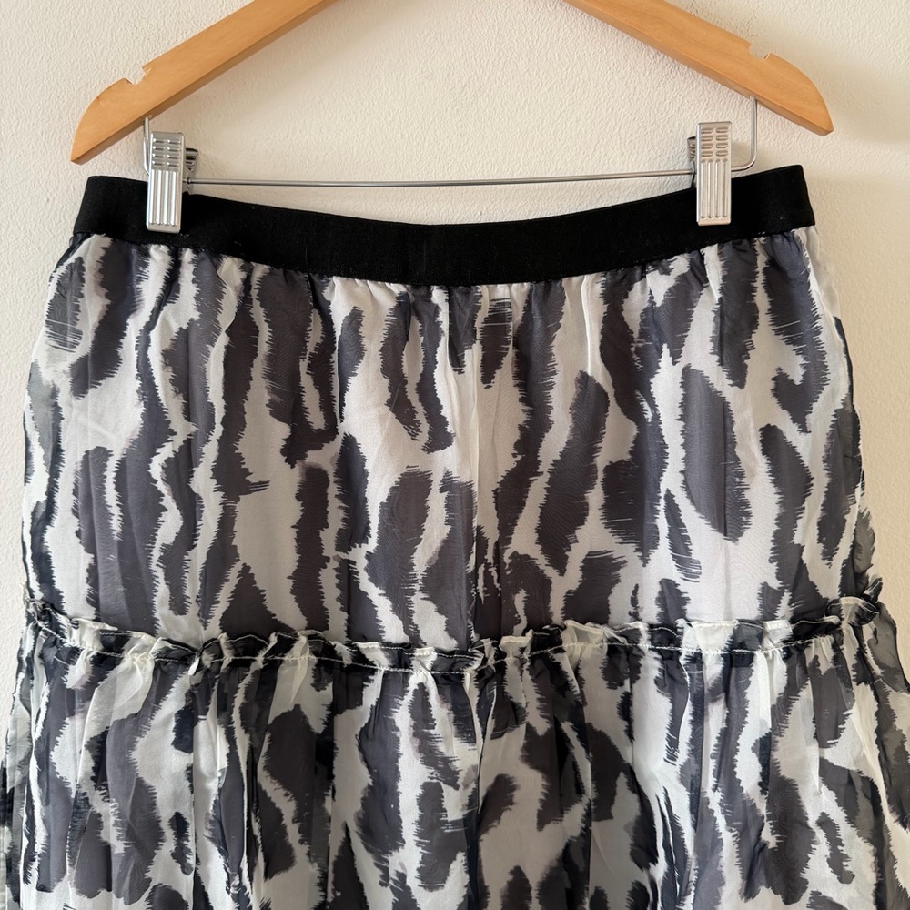 NWT Anthropologie Maeve Full Midi Skirt Tiered Black Gray Zebra Size Medium - Picture 2 of 9
